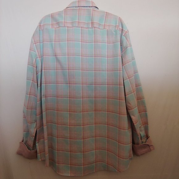 Egara Mens Pink/Mint Green Plaid Flip Contrasting Cuff Button Shirt 3XLT NWT - Picture 9 of 10